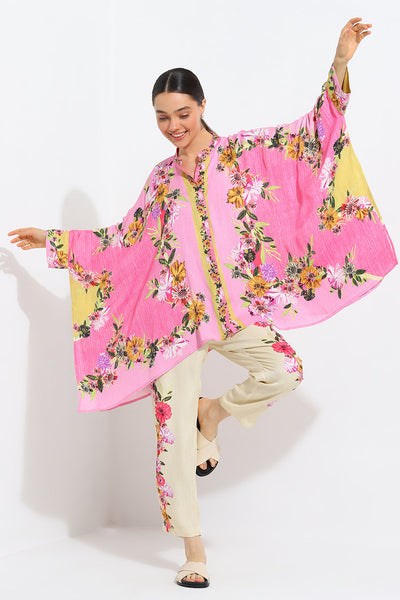 Ranna Gill Bowie Daisy print linen kaftan and pants set.