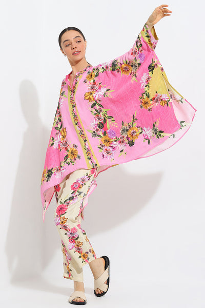 Ranna Gill Bowie Daisy print linen kaftan and pants set.