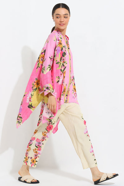 Ranna Gill Bowie Daisy print linen kaftan and pants set.