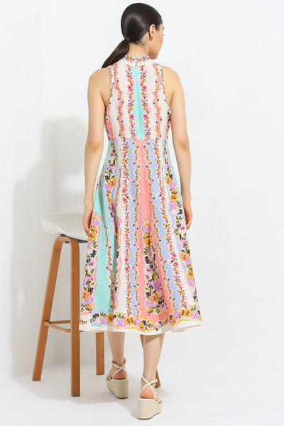 Simran Luthria in Aviva Halter Fit Flare Midi Dress