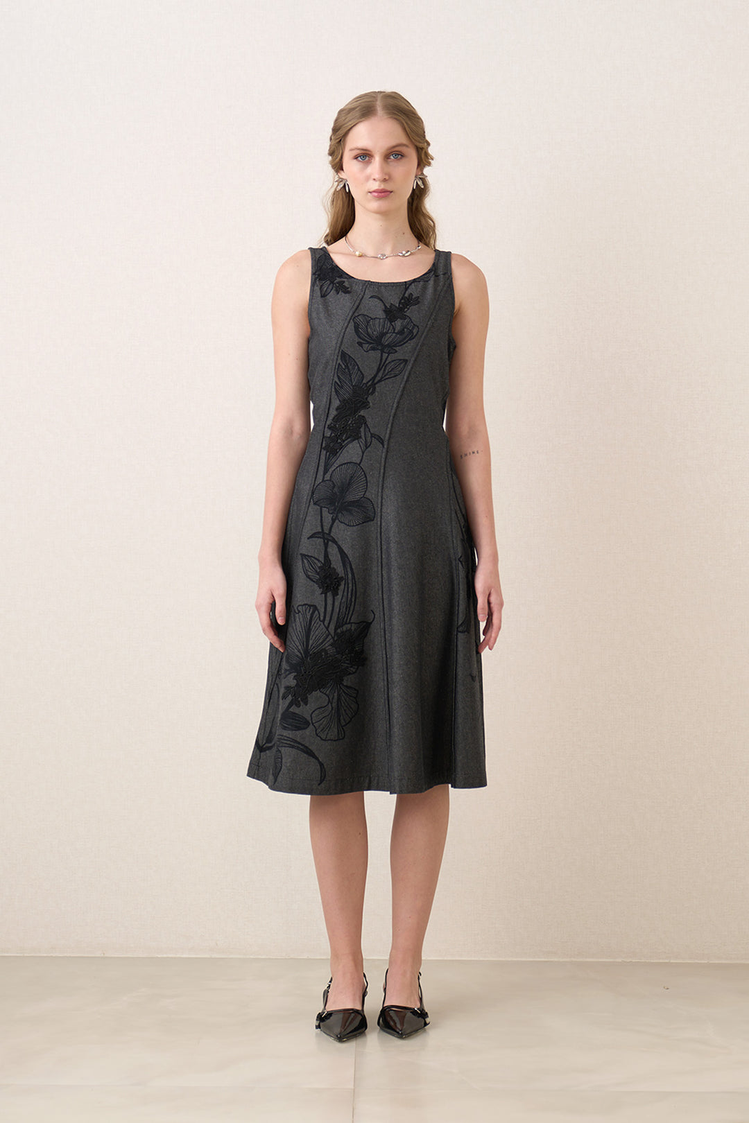 Caspia Boat Neck Panel Midi Dress