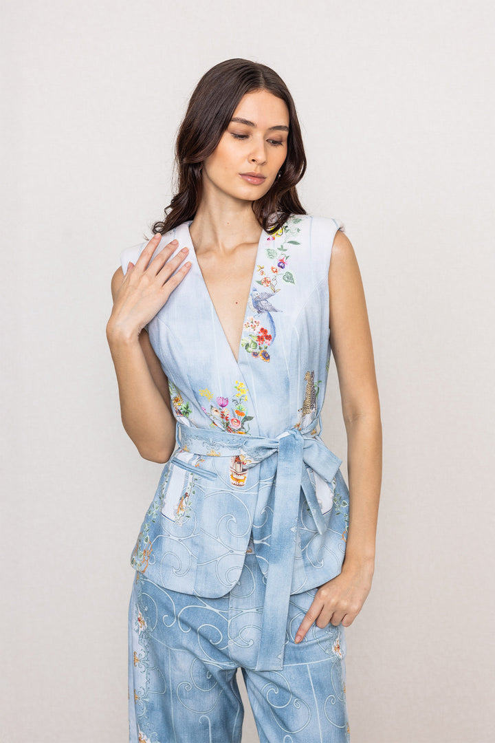 Rafia Belted Waist Coat