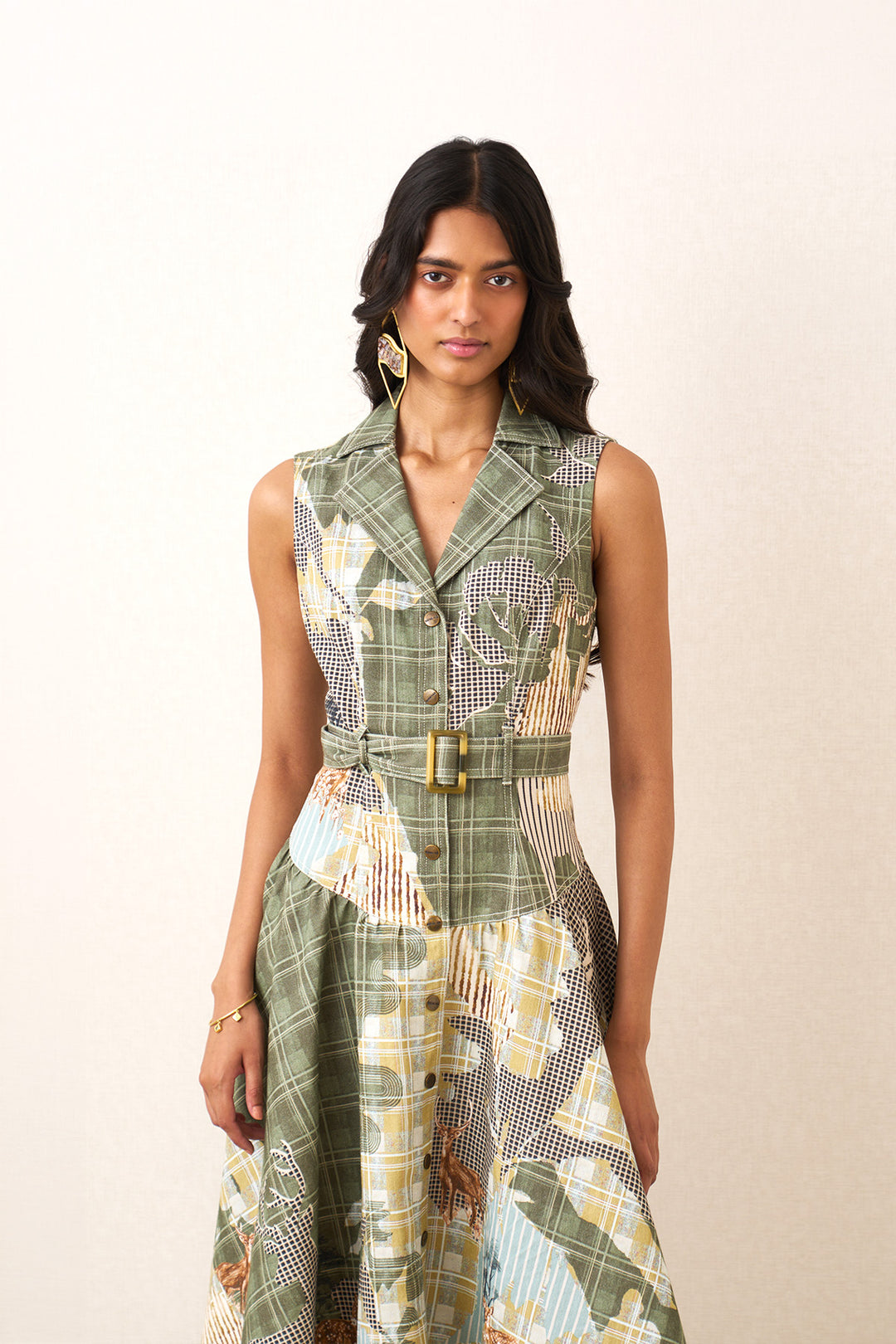 Bela Knotch Collar Tler Dress