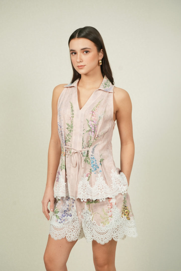 Rose Drawstring Halter Top