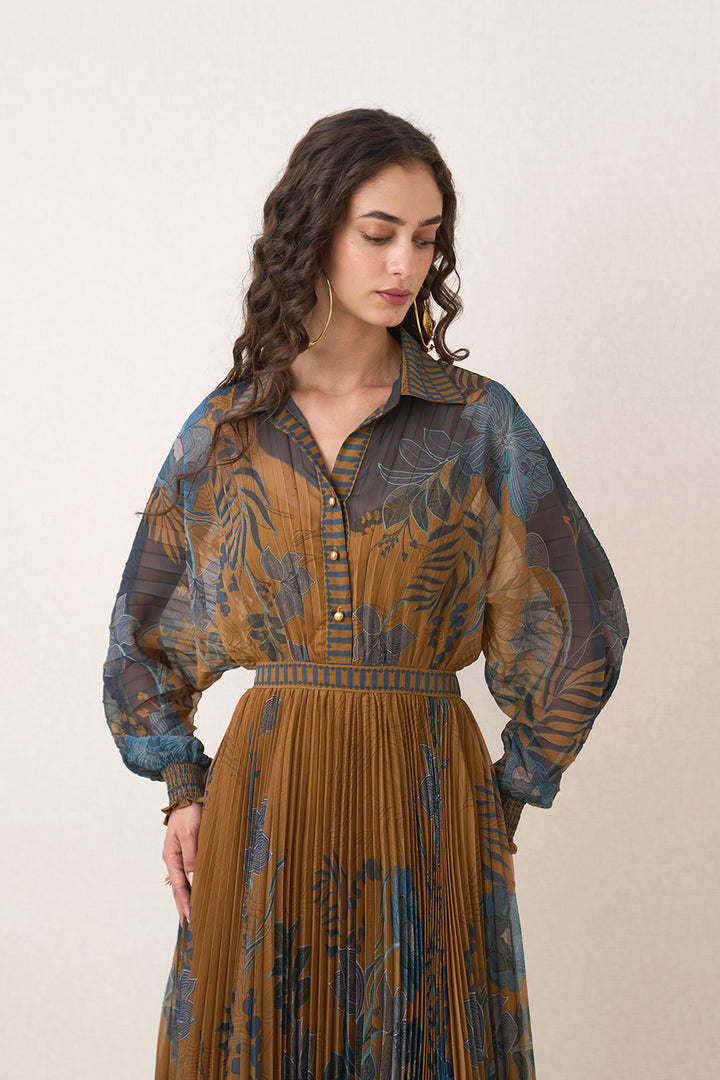 Cally Sleeved Pleated Dress