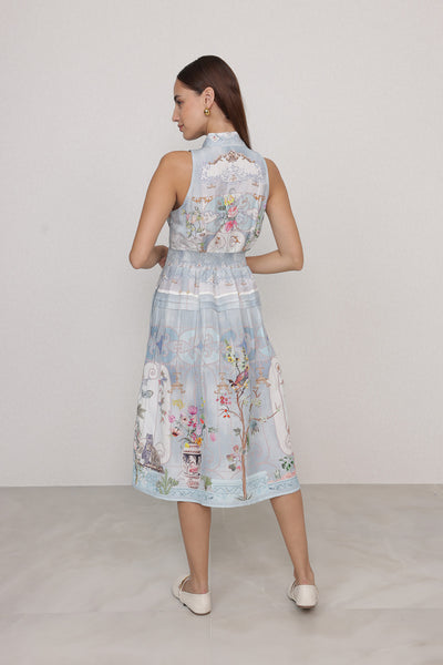 Ranna Gill Nysa Pleated Halter Midi Dress | Linen Viscose Designer Midi Dress
