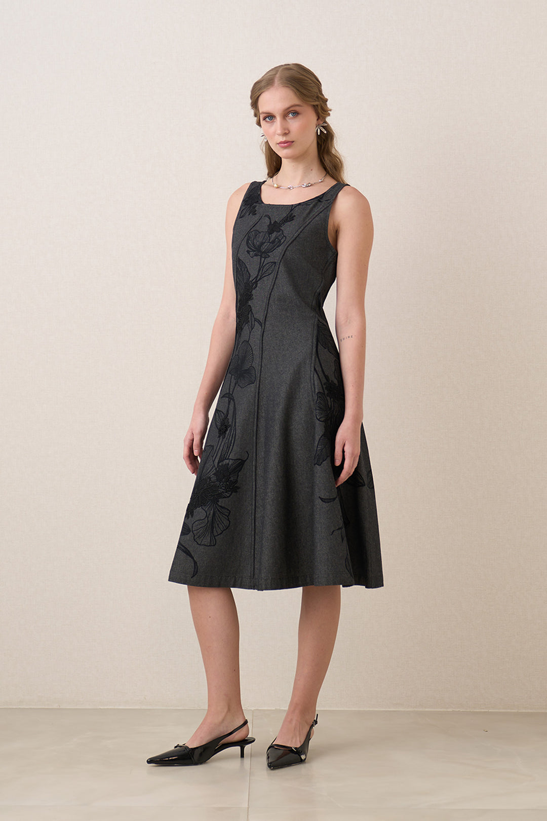 Caspia Boat Neck Panel Midi Dress