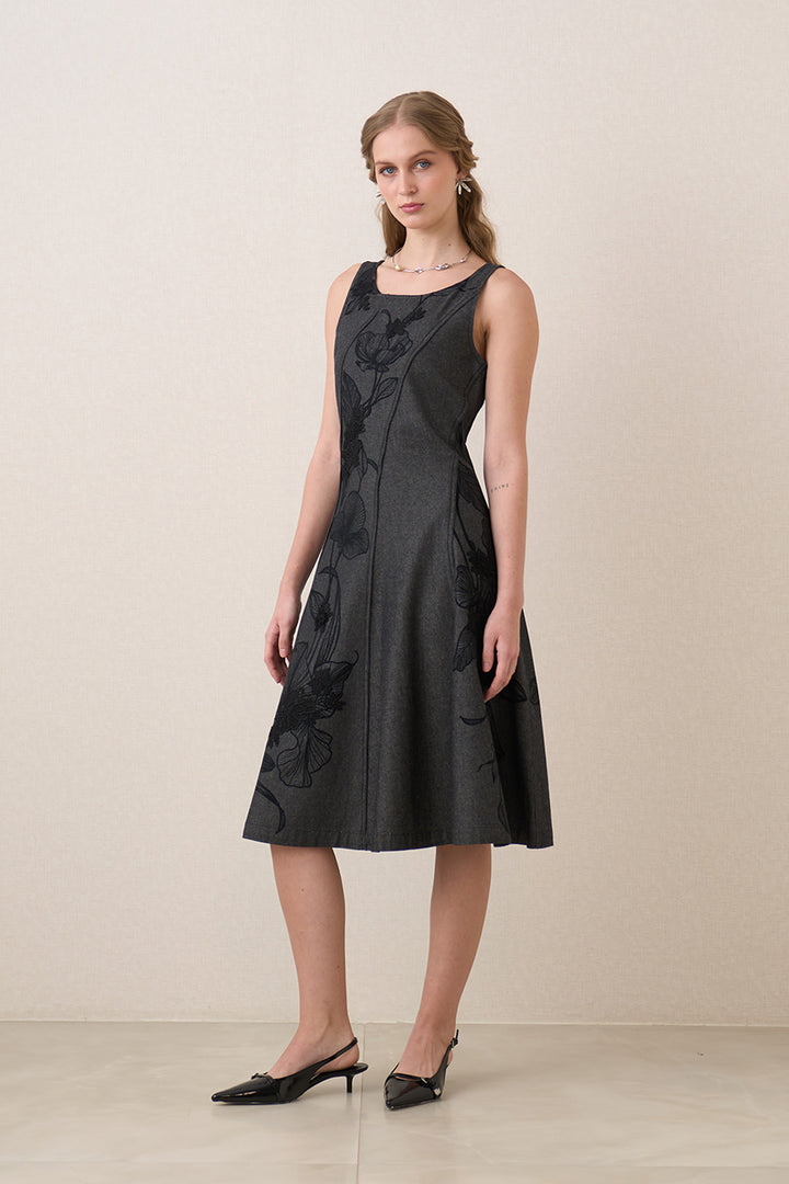Caspia Boat Neck Panel Midi Dress