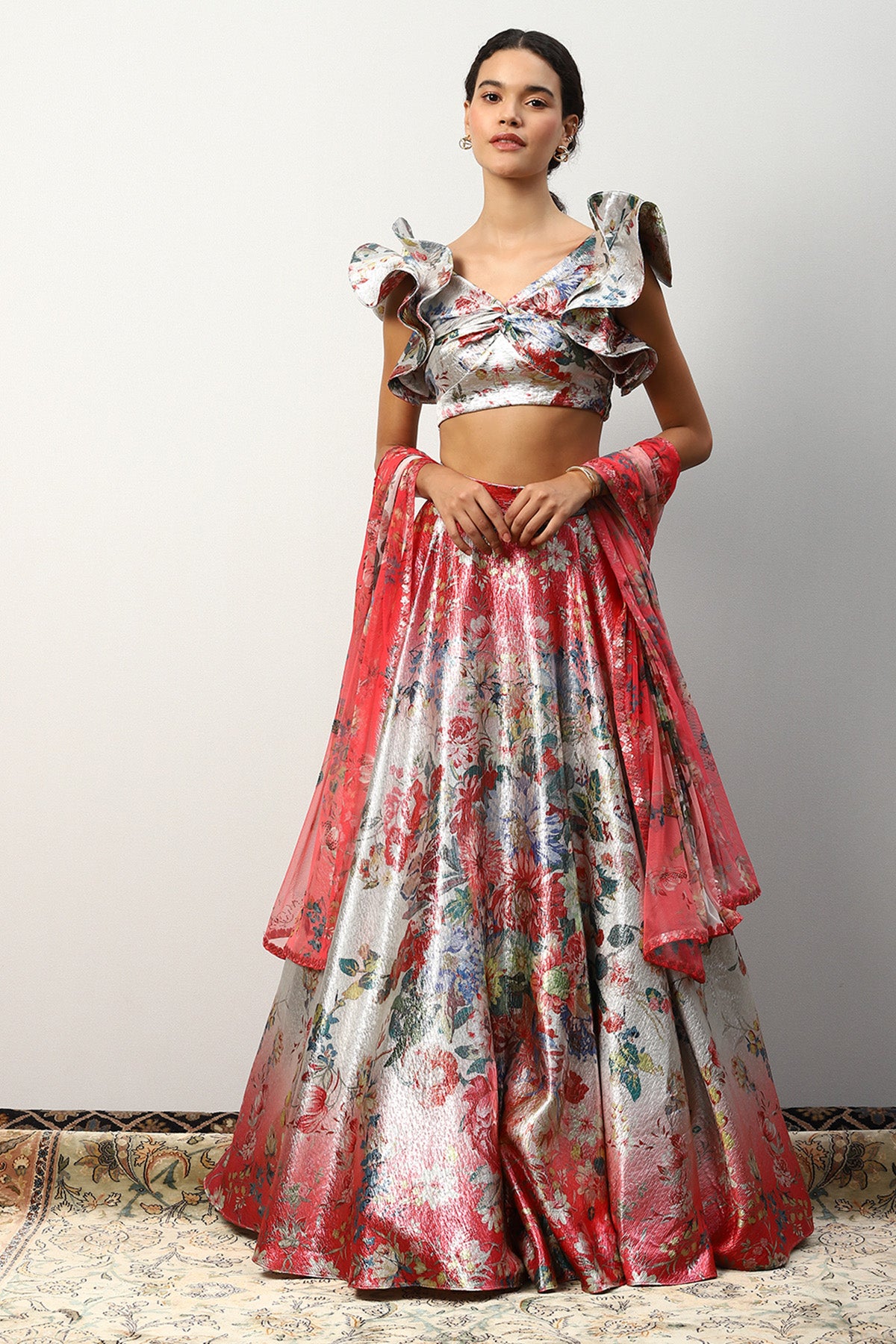 Iridiana Ruffled sleeve bustier with full-circle skirt