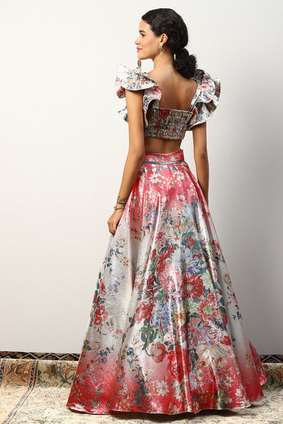 Iridiana Ruffled sleeve bustier with full-circle skirt