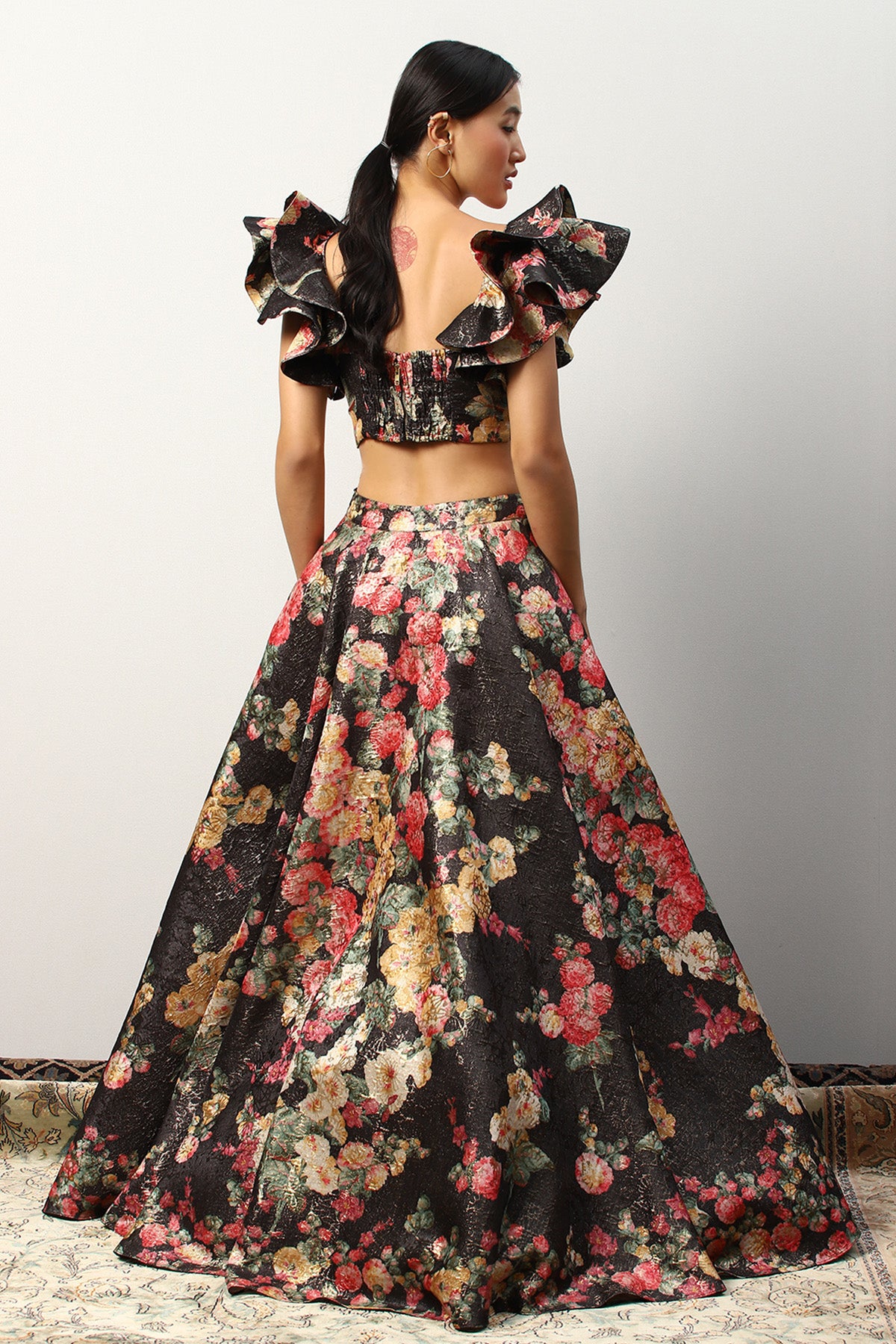 Mirabelle ruffled sleeve bustier with full circle skirt