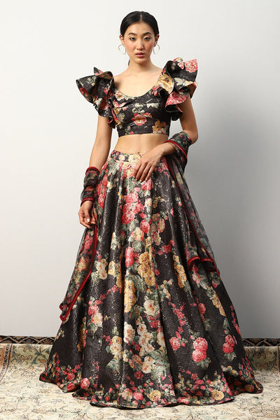 Mirabelle ruffled sleeve bustier with full circle skirt