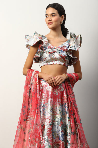 Iridiana Ruffled sleeve bustier with full-circle skirt