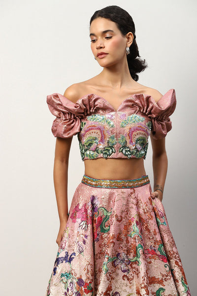 Giovanna Ruffled Sleeve Bustier With Full-Circle Skirt