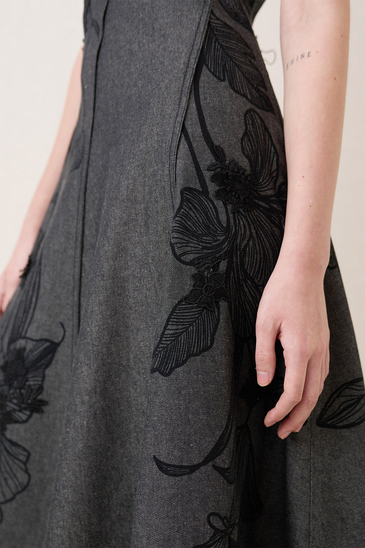 Caspia Boat Neck Panel Midi Dress