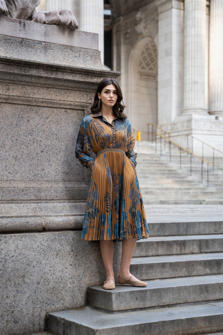 Cally Sleeved Pleated Dress