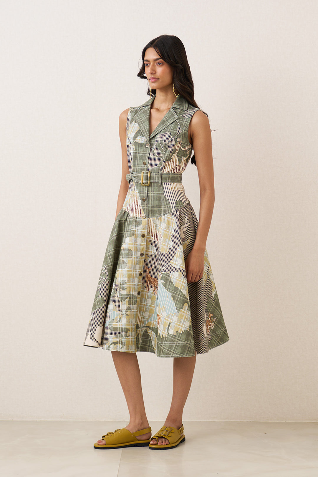Bela Knotch Collar Tler Dress