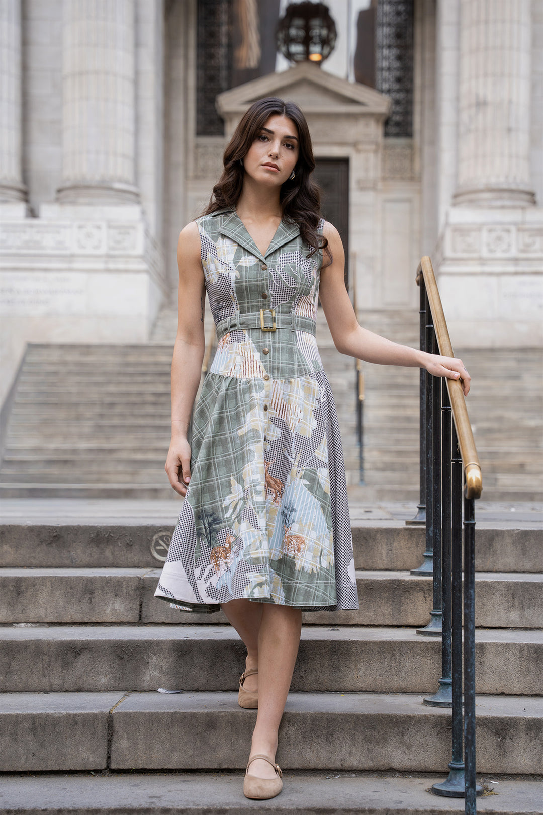 Bela Knotch Collar Tler Dress