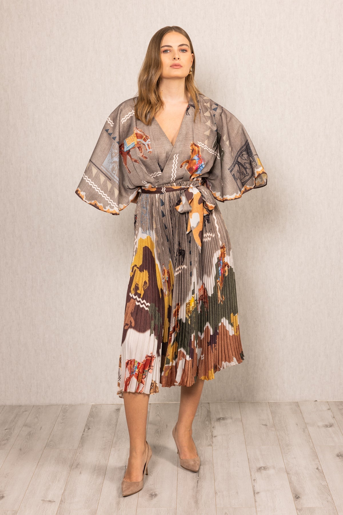 Vali Pleated Wrap Midi Dress