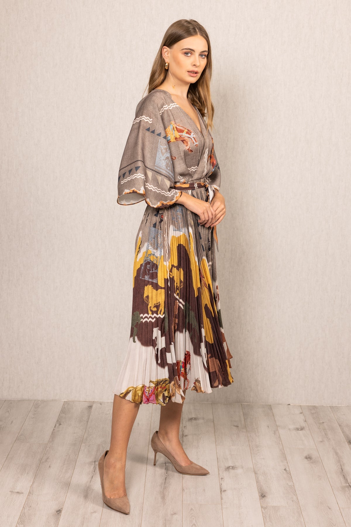 Vali Pleated Wrap Midi Dress