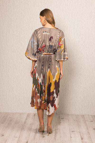 Vali Pleated Wrap Midi Dress