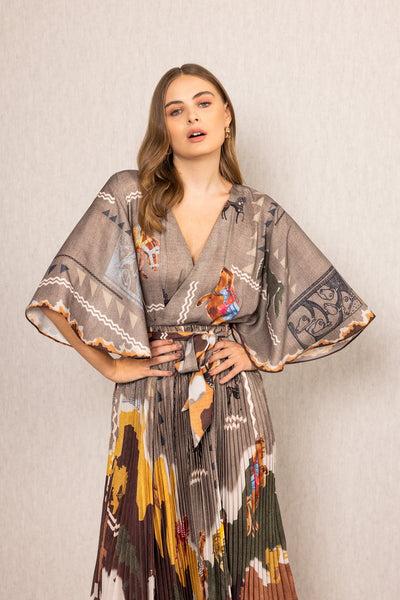 Vali Pleated Wrap Midi Dress