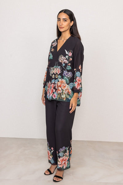 Ranna Gill Black Royal Georgette floral Designer co-ord set.