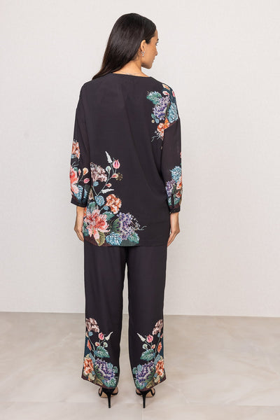 Ranna Gill Black Royal Georgette floral Designer co-ord set.