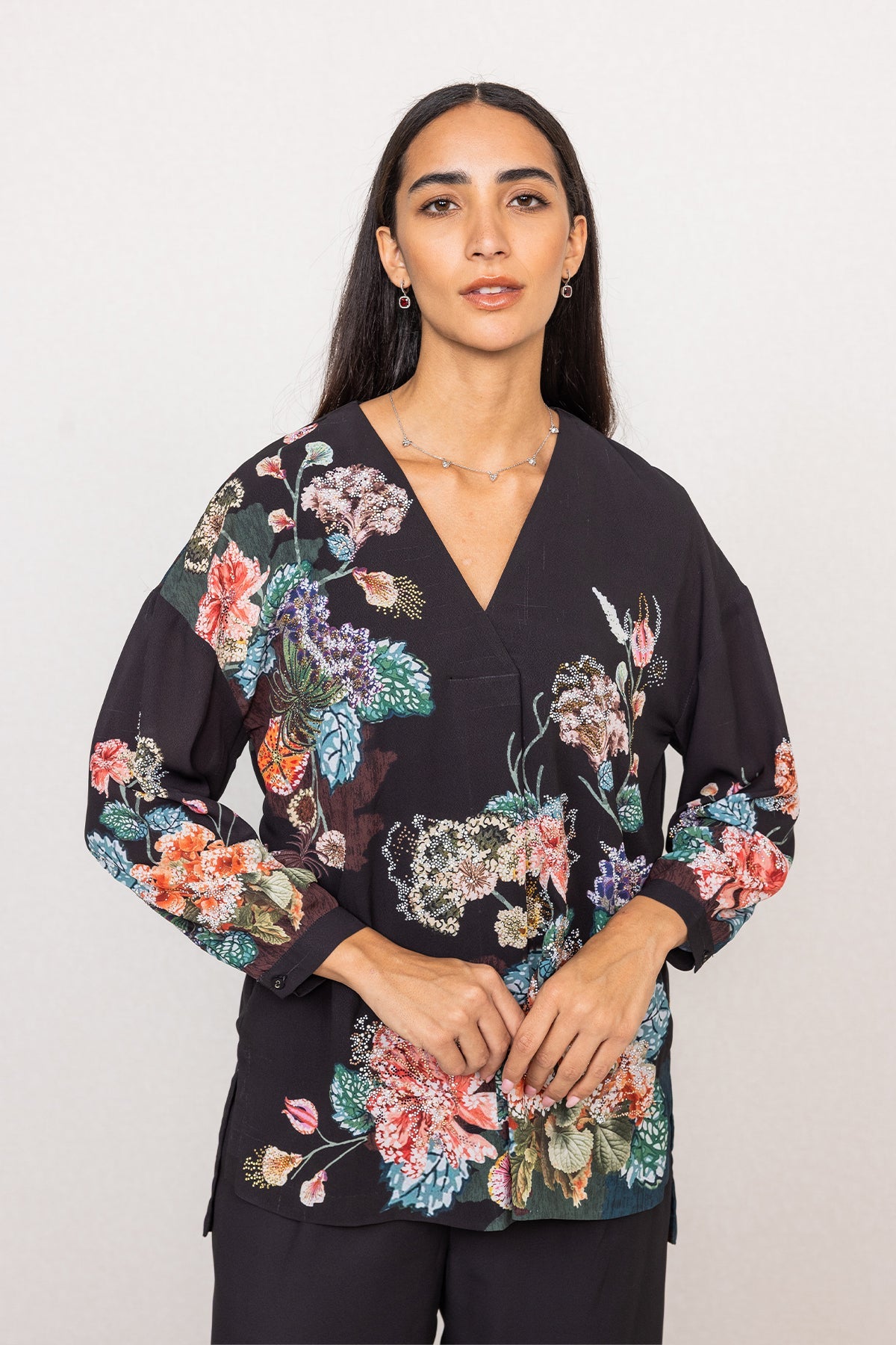 Ranna Gill Black Royal Georgette floral Designer co-ord set.