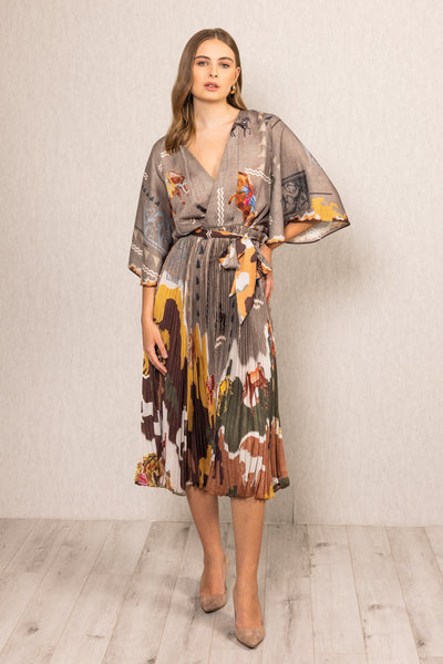 Vali Pleated Wrap Midi Dress