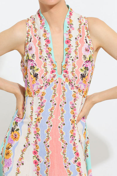 Simran Luthria in Aviva Halter Fit Flare Midi Dress