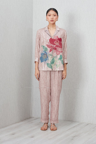 Ranna Gill Aveline dusty rose sequin co-ord set.