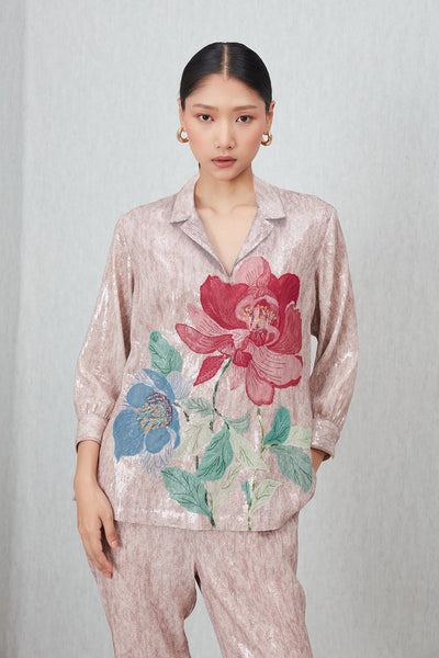 Ranna Gill Aveline dusty rose sequin co-ord set.