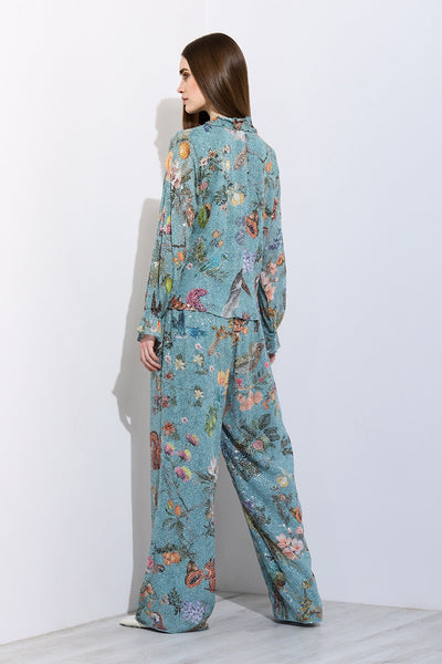 Ranna Gill Fiorella Dolman Co-ord Set in green Georgette.