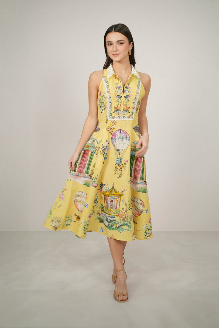 Cavira Collared Halter Midi Dress