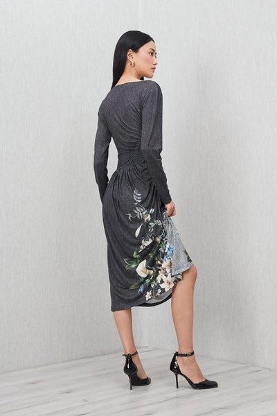 Callen Asymmetric Gathered Midi Dress