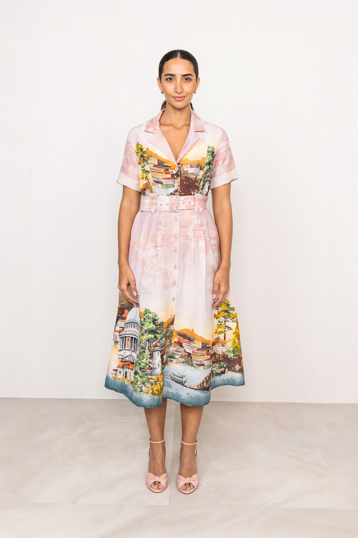 Via Knotch Collar Midi Dress