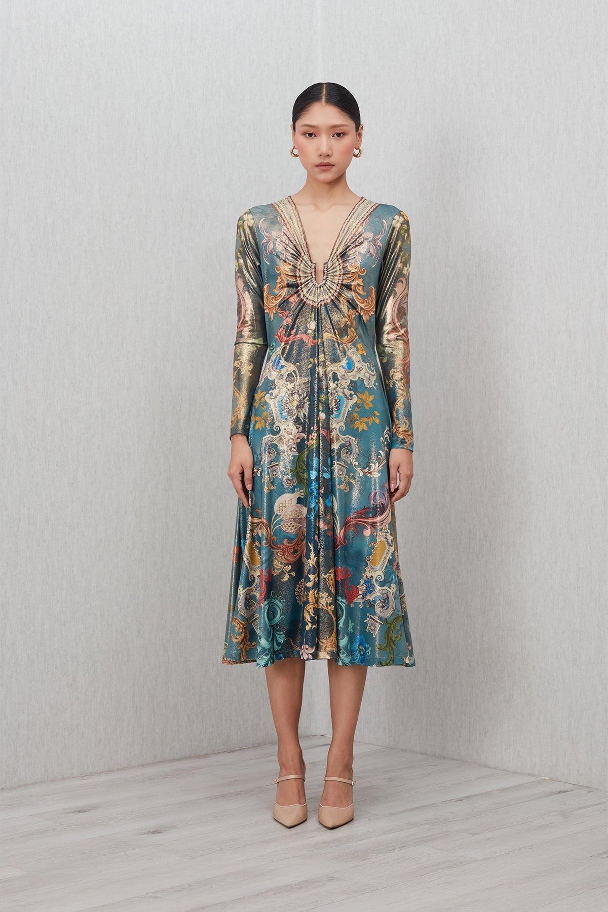 Marilla Gathered Midi Dress