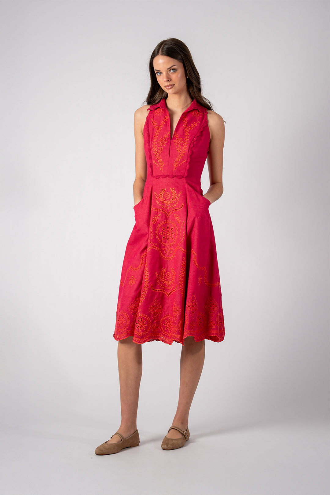 collared bridesmaid dress Merri Collared Button Midi Dress