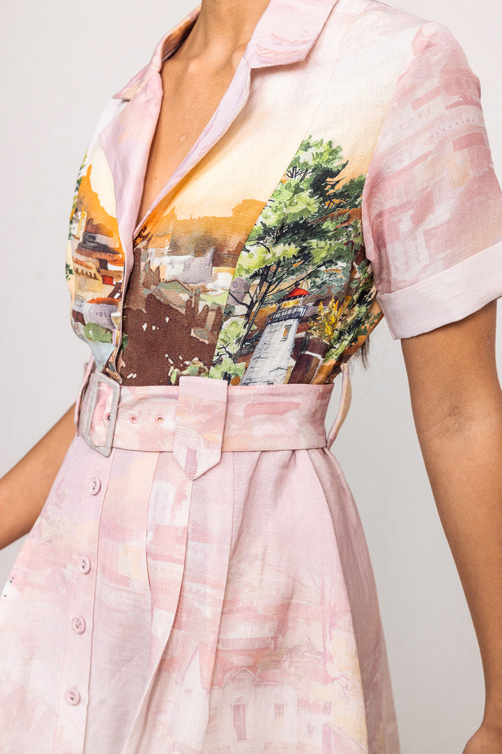 Via Knotch Collar Midi Dress