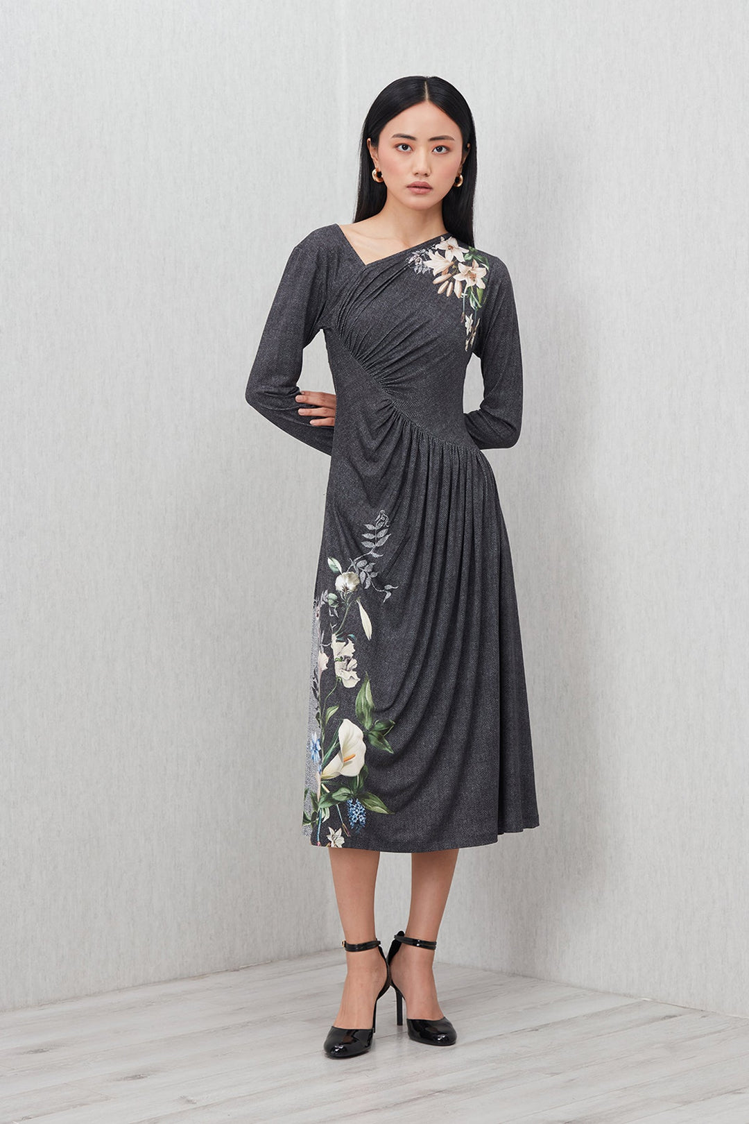 Ranna Gill Callen Asymmetric Gathered Midi Dress S Ranna Gill Callen Asymmetric Gathered Midi Dress S