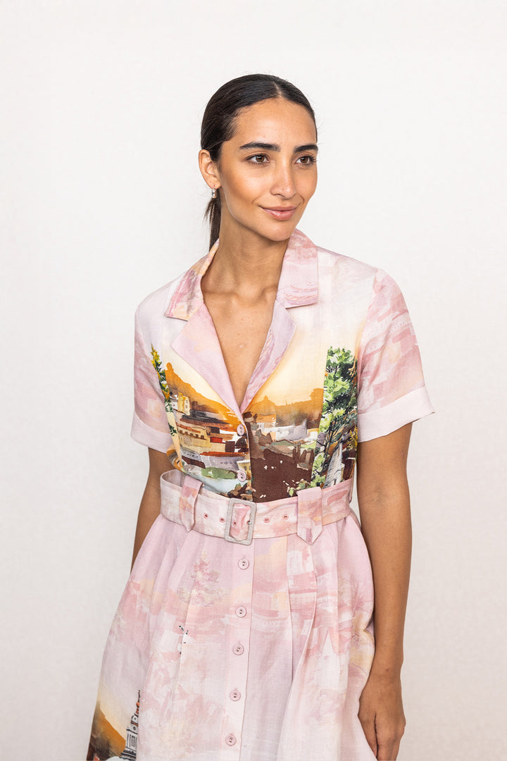 Via Knotch Collar Midi Dress