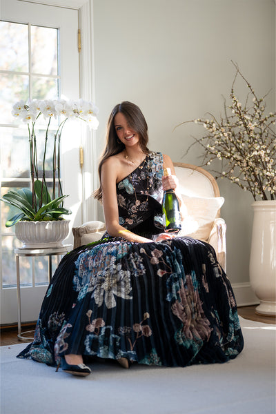 Selesta One-Shoulder Pleated Gown