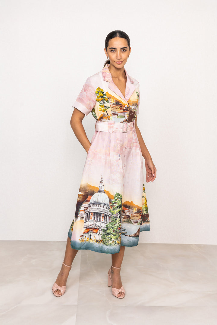 Via Knotch Collar Midi Dress
