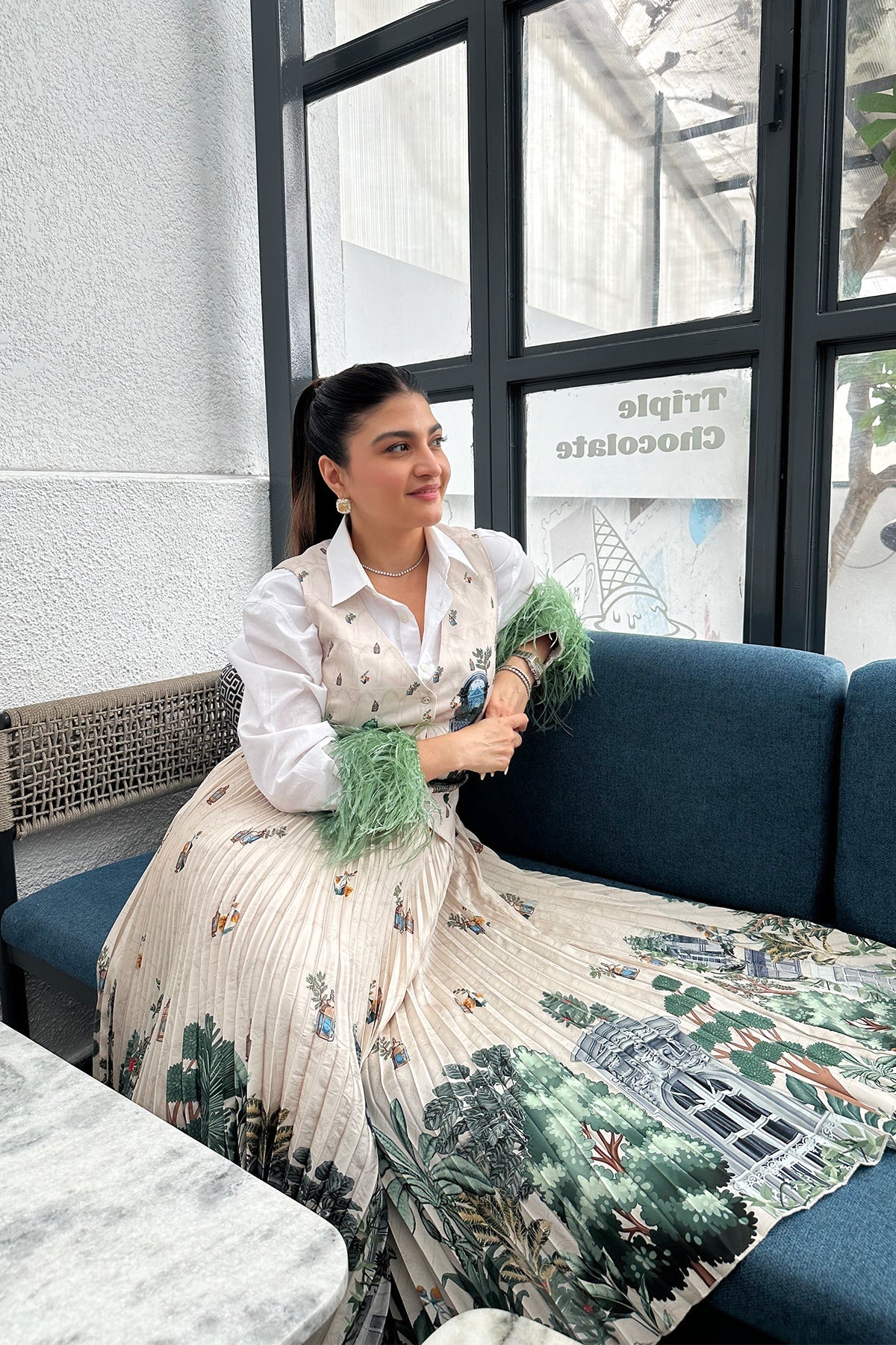 Khushnaz Ashdin Turner in Solstice Shirt & Skirt