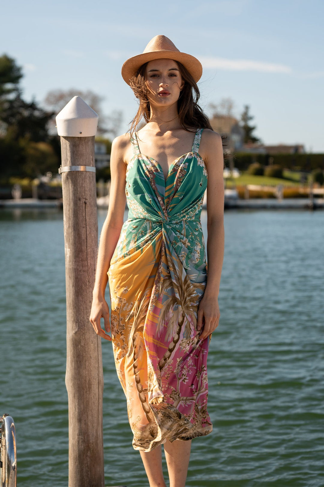 Celeste Twisted Midi Dress by Ranna Gill – Elegant Floral Resort wear XS