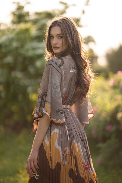 Vali Pleated Wrap Midi Dress