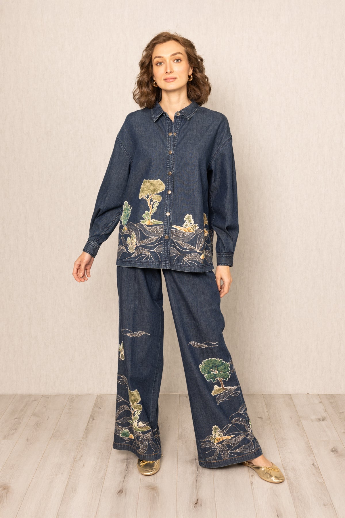 Ranna Gill Olba Oversized Shirt & Pants in Dark Blue linen blend co-ord set.
