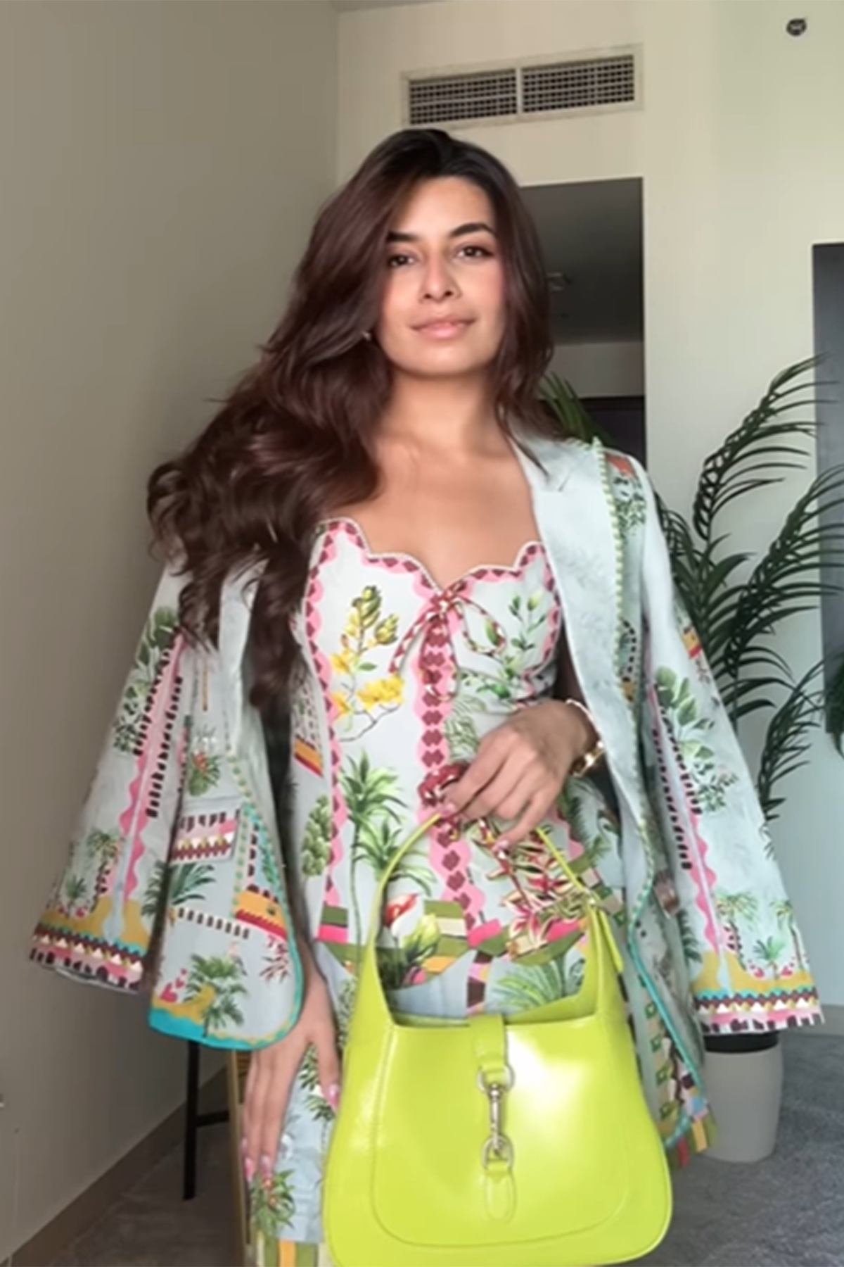 Woman wearing a colorful outfit