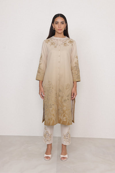 Ranna Gill Azira Golden Tunic Set with tonal embroidery & bishop sleeves.